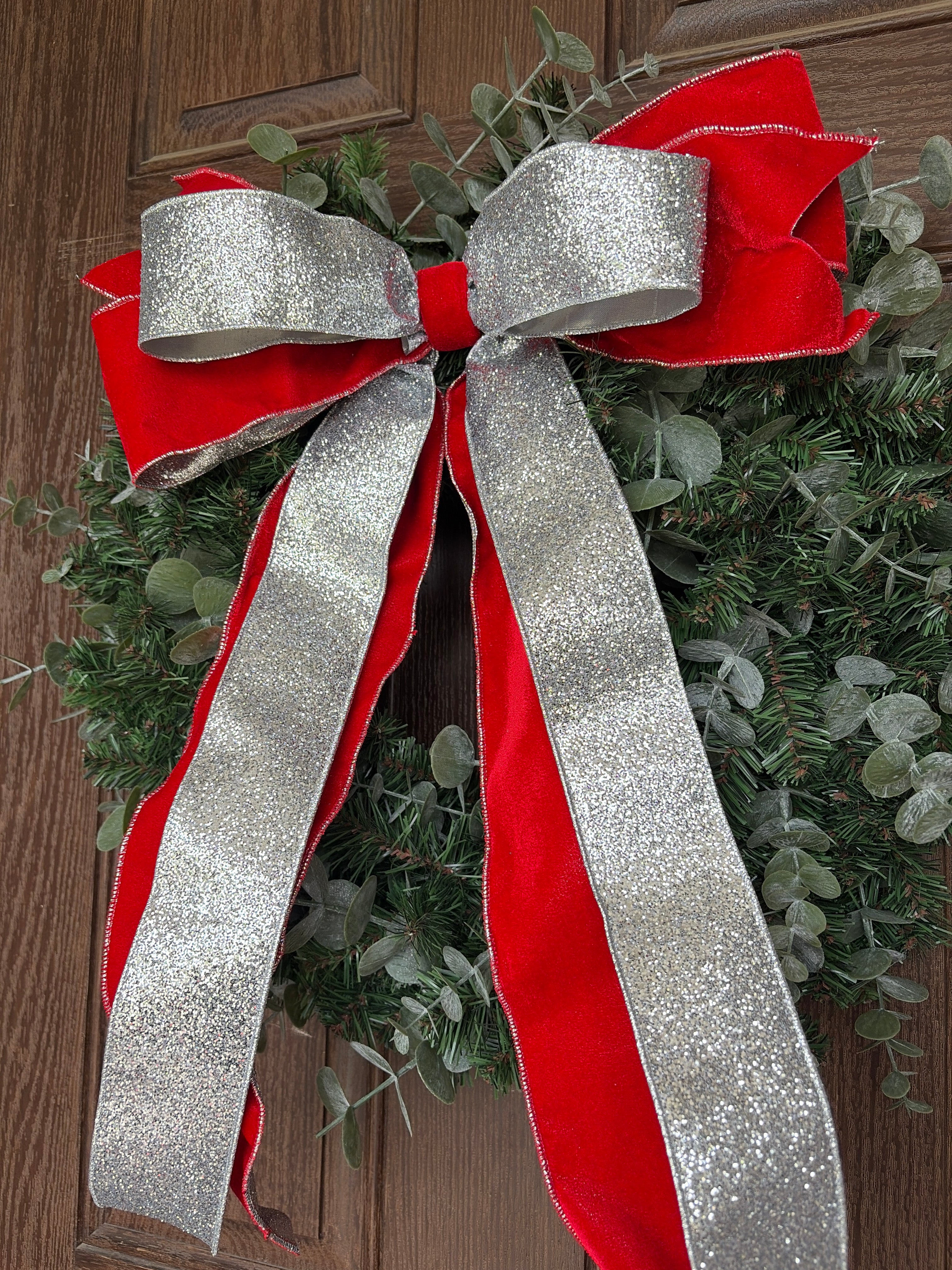 Silver Glittered and Red  Bow
