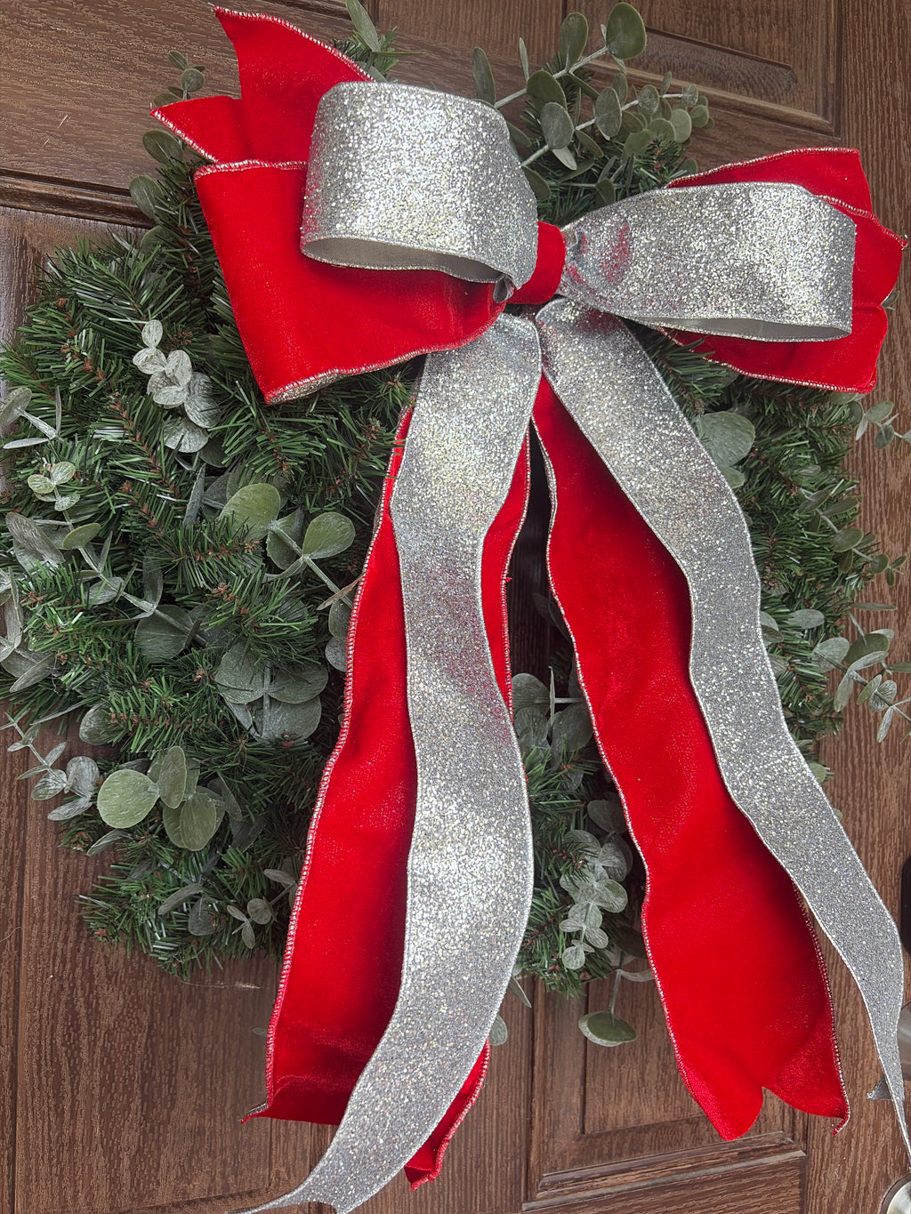 Silver Glittered and Red  Bow