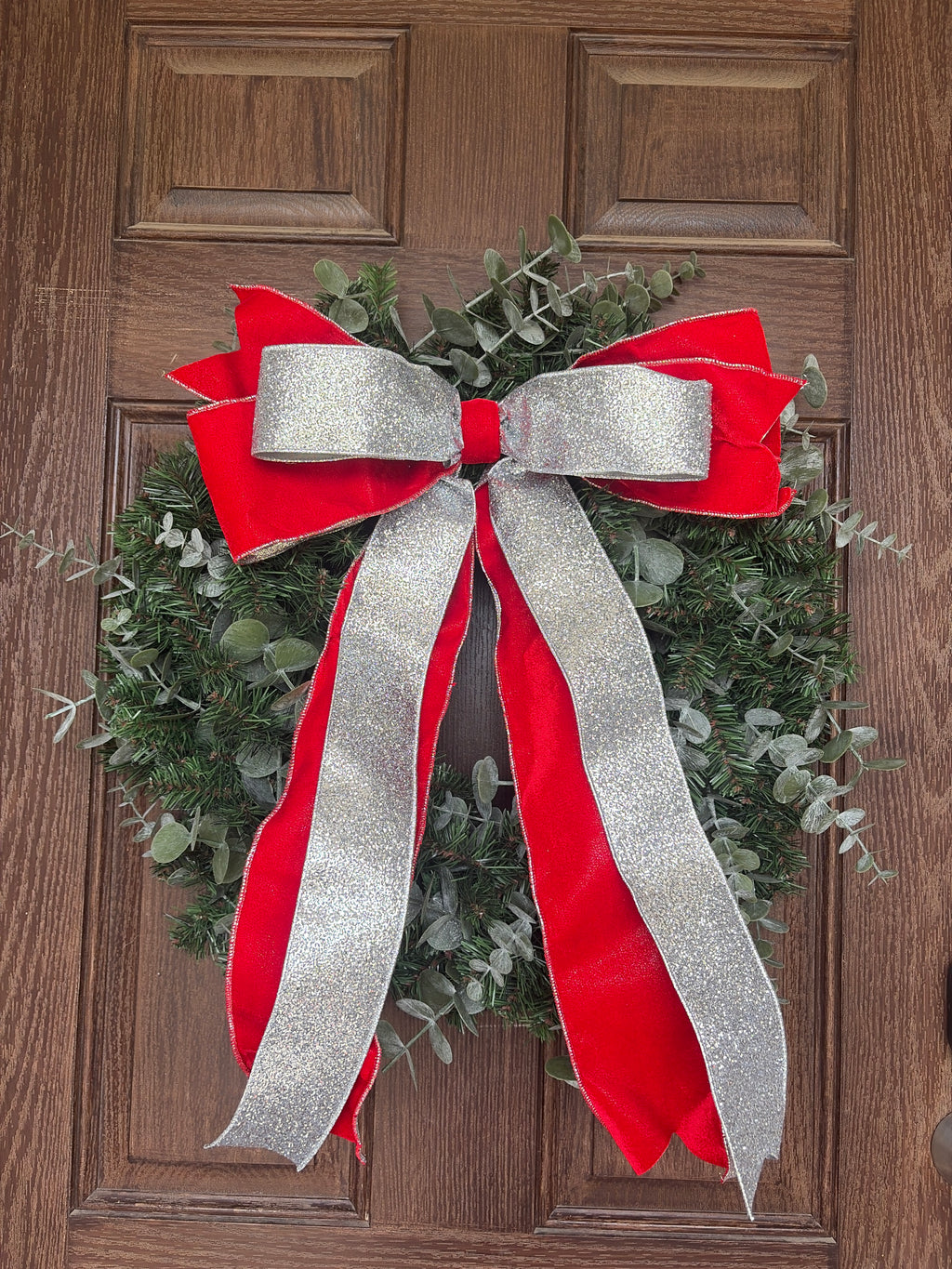 Silver Glittered and Red  Bow