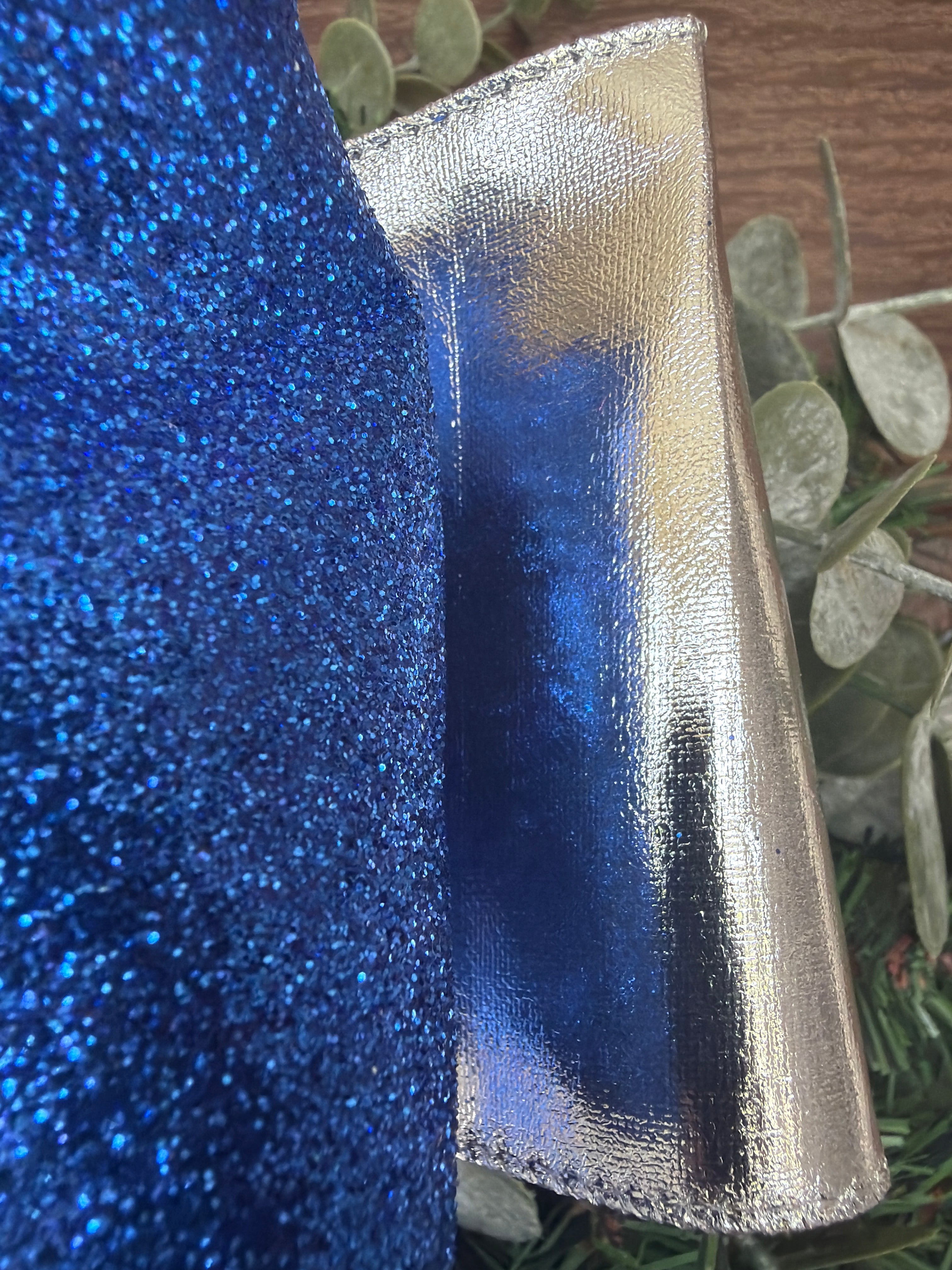 Blue Glittered and Metallic Silver Bow