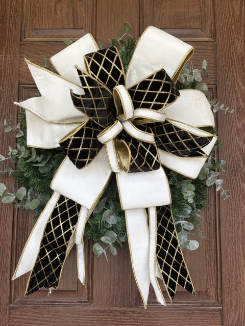 Gold, Black and Ivory Luxury Velvet Ribbon Bow