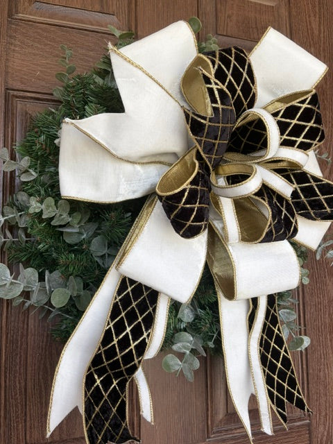 Gold, Black and Ivory Luxury Velvet Ribbon Bow