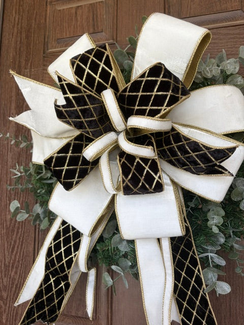 Gold, Black and Ivory Luxury Velvet Ribbon Bow