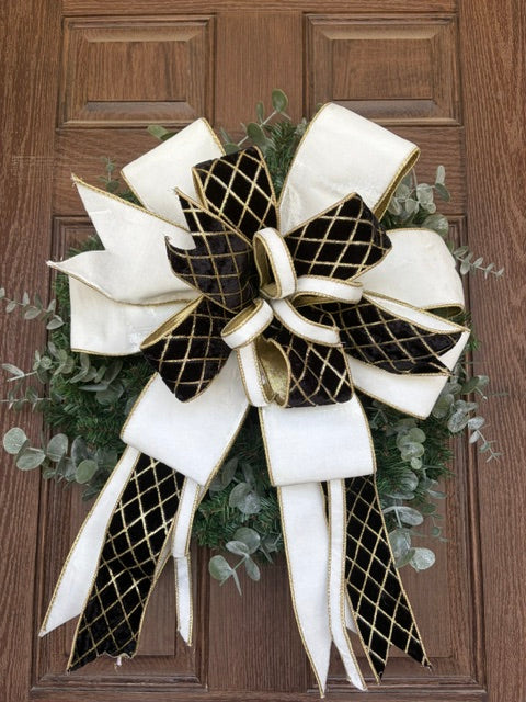 Gold, Black and Ivory Luxury Velvet Ribbon Bow