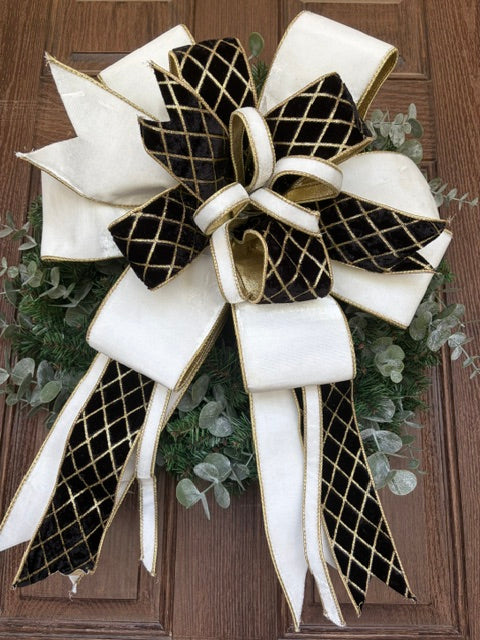 Gold, Black and Ivory Luxury Velvet Ribbon Bow