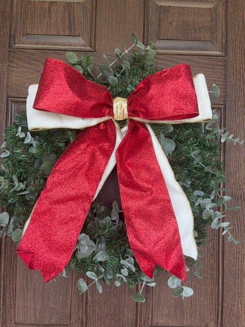 Red Glittered, Gold and Ivory Simple Bow