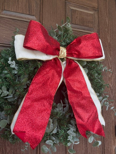 Red Glittered, Gold and Ivory Simple Bow