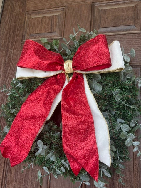 Red Glittered, Gold and Ivory Simple Bow