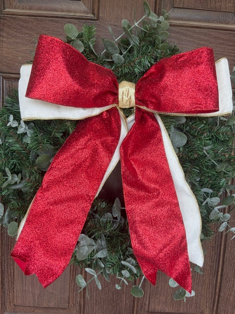 Red Glittered, Gold and Ivory Simple Bow